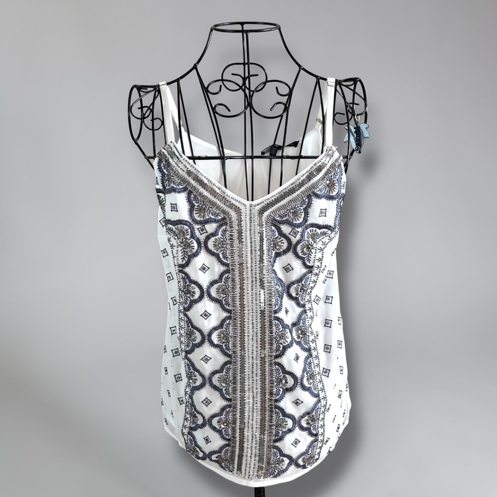 White House Black Market Ivory Beaded Embroidered Cami XXS